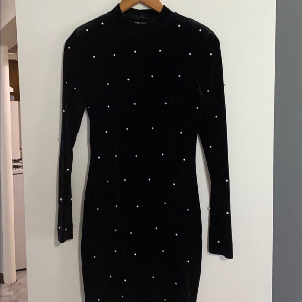 Zara Velvet Dress with Faux Pearls